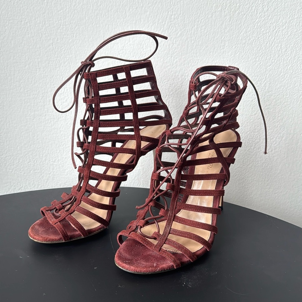 Gianvito Rossi - Burgundy Suede Lace-up Heels